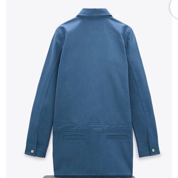 Zara blue 100% cotton denim button down mini twill long sleeve shirt dress S - Picture 3 of 11